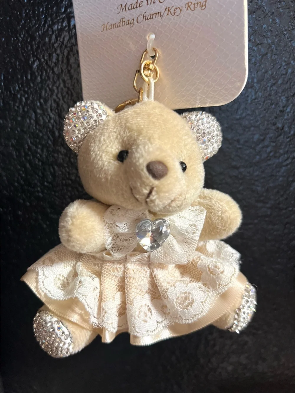 🐻NATASHA plush beige bear WITH lace dress with rhinestone accents.🐻NWT
